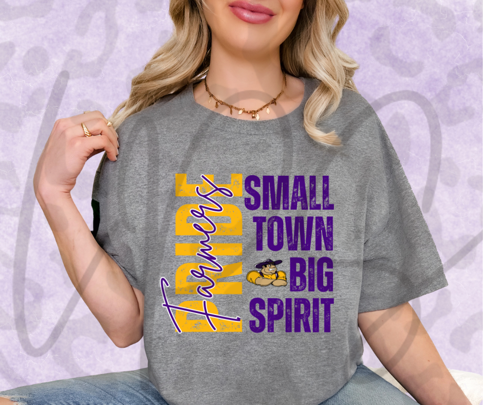 Farmer Pride Small Town Big Spirit - Purple Words Shirt