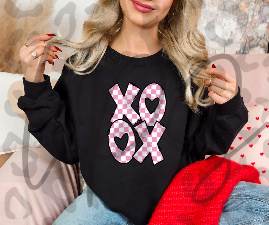 XOXO Pink Checkard Crewneck