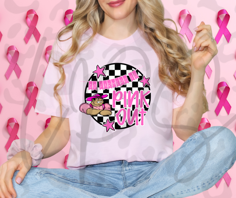 Pink Out Checkered with Farmer Joe Comfort Color Shirt