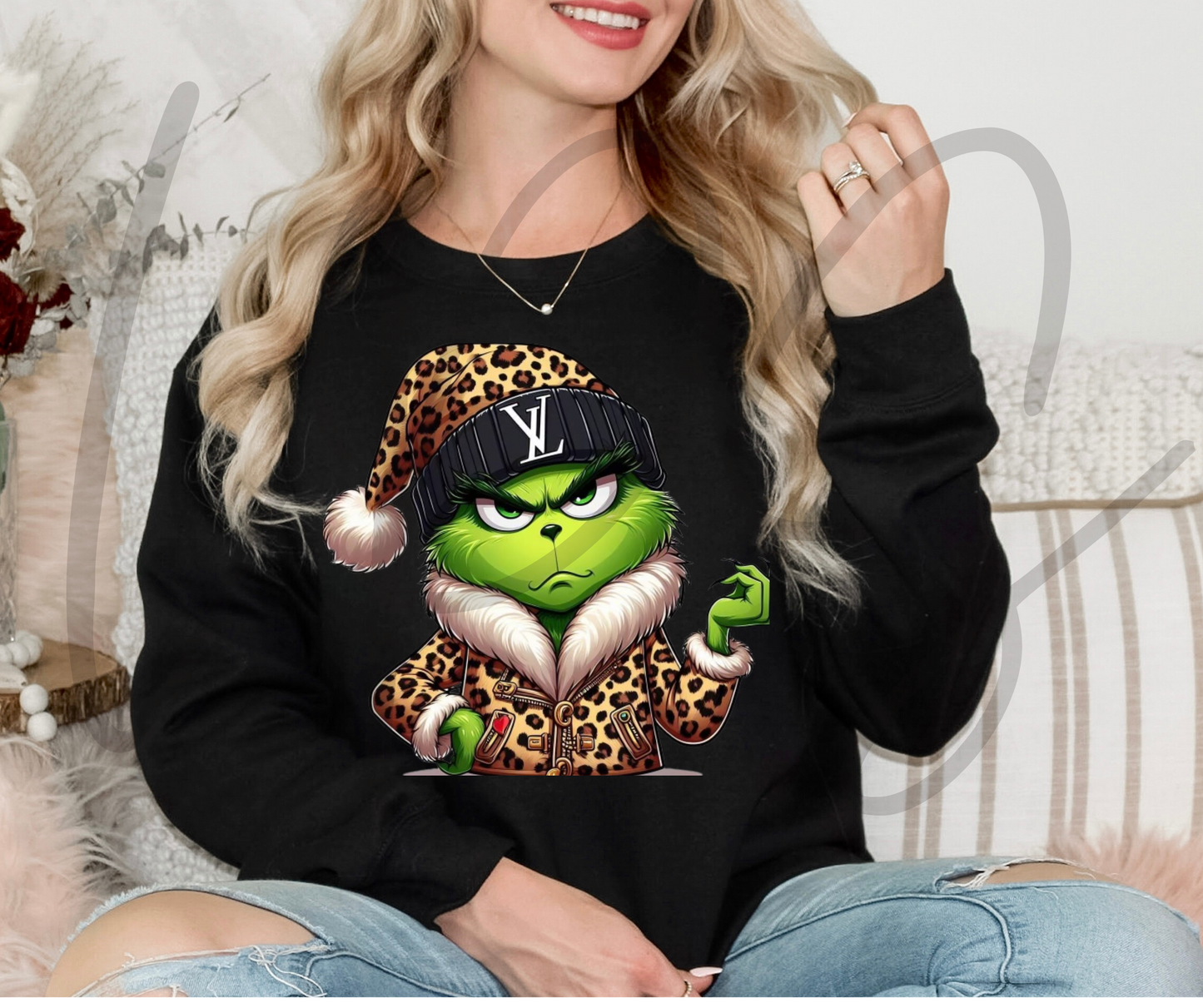 Black LV Grinch with Headband Crewneck