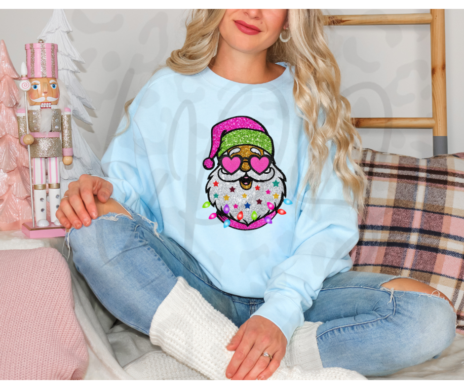 Pink Glitter Santa - Light Blue