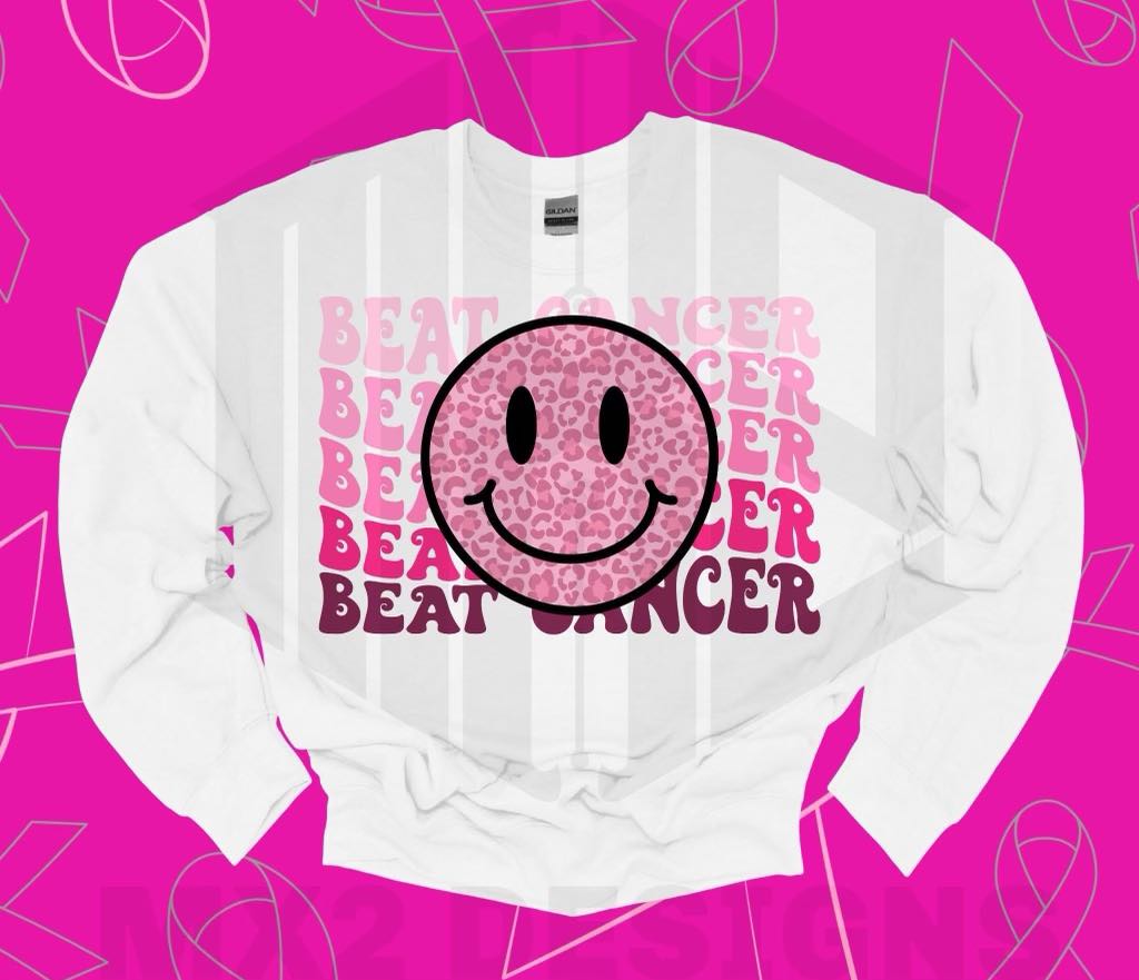 Beat Cancer Smiley Face Crewneck