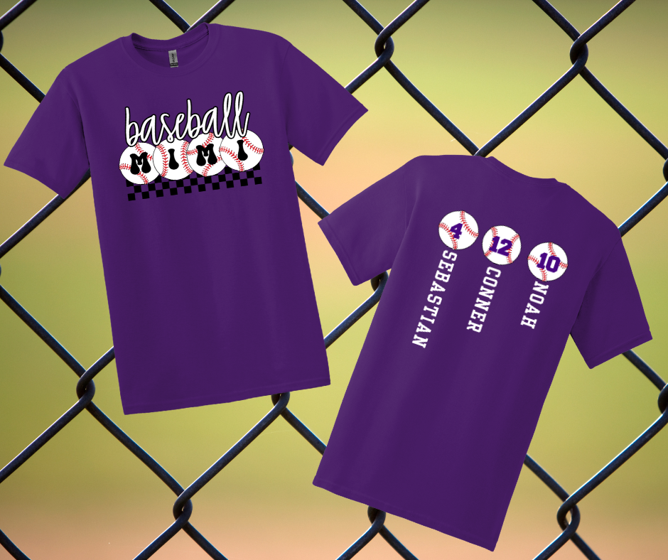 Personalized Baseball Mom Tee – Front Glam Back Story Pure Diamond Fence Pride
