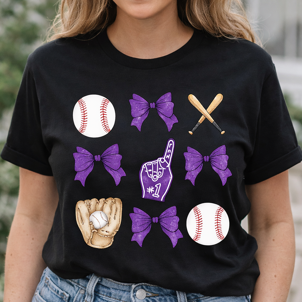 Black Baseball and Bows Shirt | Cute Baseball Graphic Tee