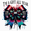 I’m a Gift All Year PNG – Modern Metallic Bow Clipart | Festive Confidence Holiday Sublimation Design