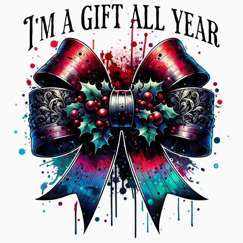 I’m a Gift All Year PNG – Modern Metallic Bow Clipart | Festive Confidence Holiday Sublimation Design