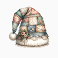 Patchwork Santa Hat PNG – Cozy Quilted Christmas Clipart | Holiday Downloadable Artwork