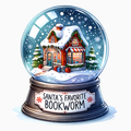 Santa’s Favorite Bookworm PNG – Cozy Winter House Snow Globe Clipart | Warm Christmas Sublimation Design