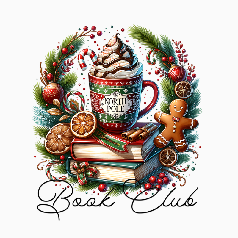 North Pole Book Club PNG – Christmas Hot Chocolate Mug Clipart | Cozy Holiday Books & Gingerbread Sublimation Design
