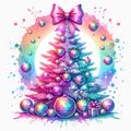 Disco Christmas Tree PNG – Colorful Ornament Holiday Clipart | Modern Neon Christmas Sublimation Design