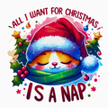 All I Want for Christmas Is a Nap PNG – Cute Sleeping Animal Clipart | Cozy Holiday Sublimation Design