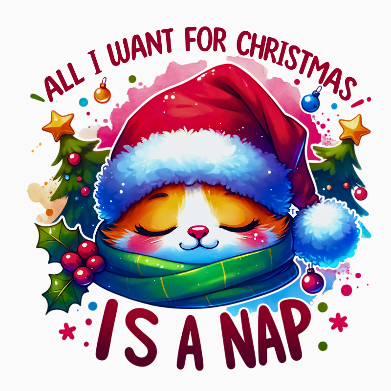 All I Want for Christmas Is a Nap PNG – Cute Sleeping Animal Clipart | Cozy Holiday Sublimation Design