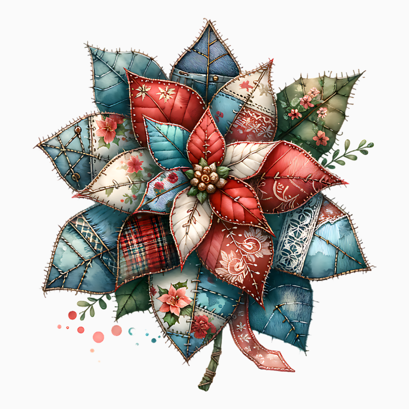 Patchwork Flower PNG – Quilted Fabric Floral Clipart | Vintage Cottagecore Sewing‑Style Sublimation Design