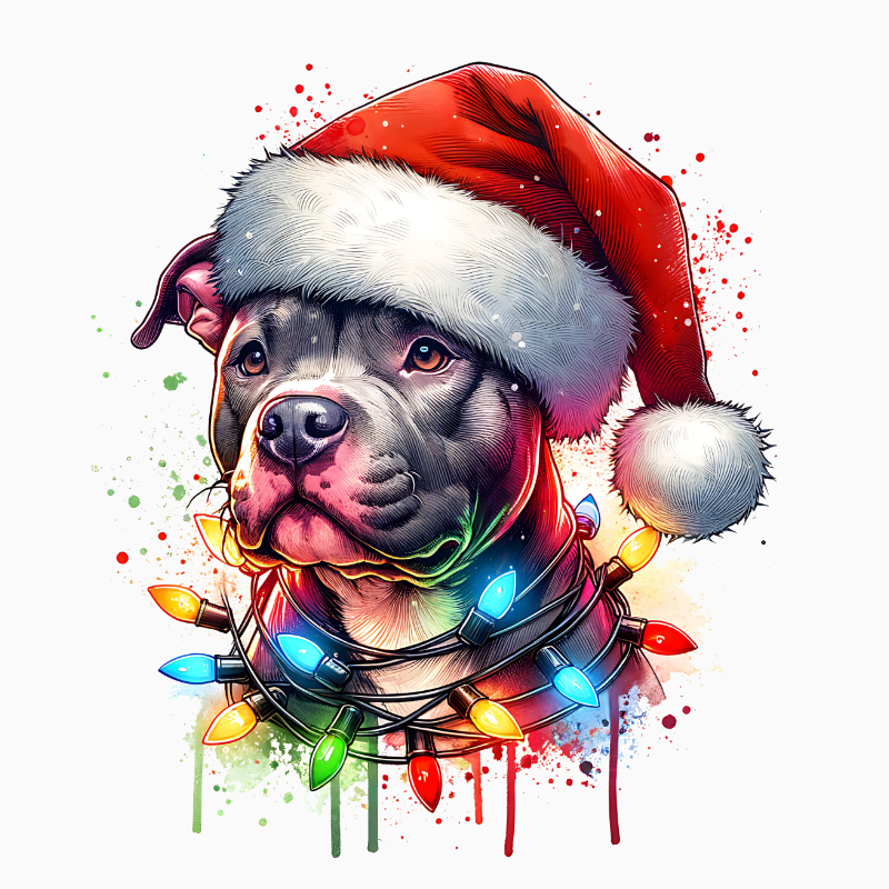 Christmas Dog Wrapped in Lights PNG – Color Splash Holiday Dog Clipart | Festive Santa Hat Pet Artwork
