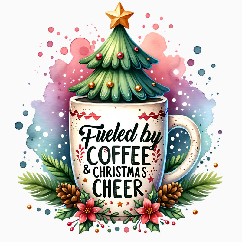 Fueled by Coffee & Christmas Cheer – Holiday Mug PNG