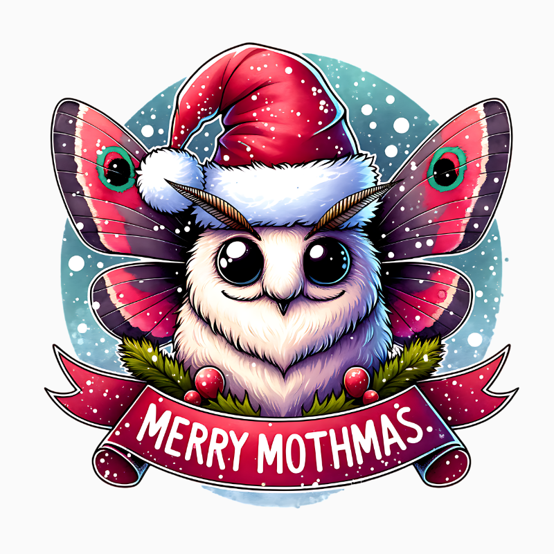 Merry Mothmas PNG – Santa Hat Moth Clipart | Whimsical Winter Insect Christmas Sublimation Design