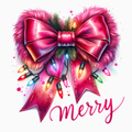 Pink Christmas Bow PNG – “Merry” Holiday Clipart | Festive Lights & Ribbon Downloadable Artwork