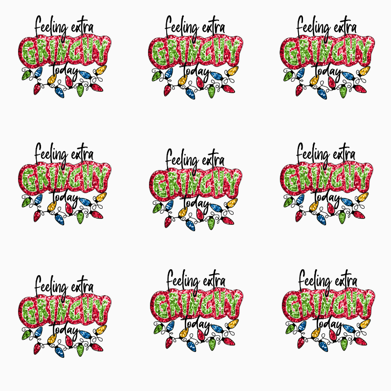 Feeling Extra Grinchy Today PNG – Funny Christmas Quote, Red & Green Glitter Text, Holiday Lights Sublimation Design, Digital Download