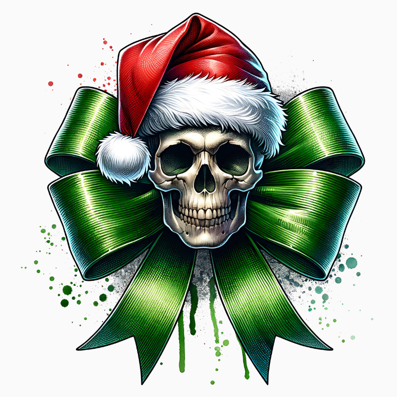 Santa Skull with Bow – Gothic Holiday PNG