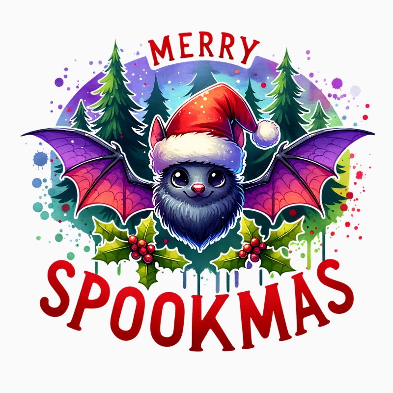 Merry Spookmas PNG – Cute Bat Christmas Clipart | Spooky Holiday Crossover Artwork