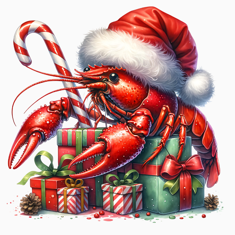 Christmas Lobster PNG – Festive Santa Hat Lobster Clipart | Coastal Holiday Sublimation Design