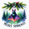 Merry Spookmas PNG – Cute Hanging Bat Clipart | Spooky Christmas Woodland Sublimation Design