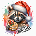 Feral Girl Christmas PNG – Santa Hat Raccoon with Gingerbread Clipart | Wild Holiday Animal Sublimation Design