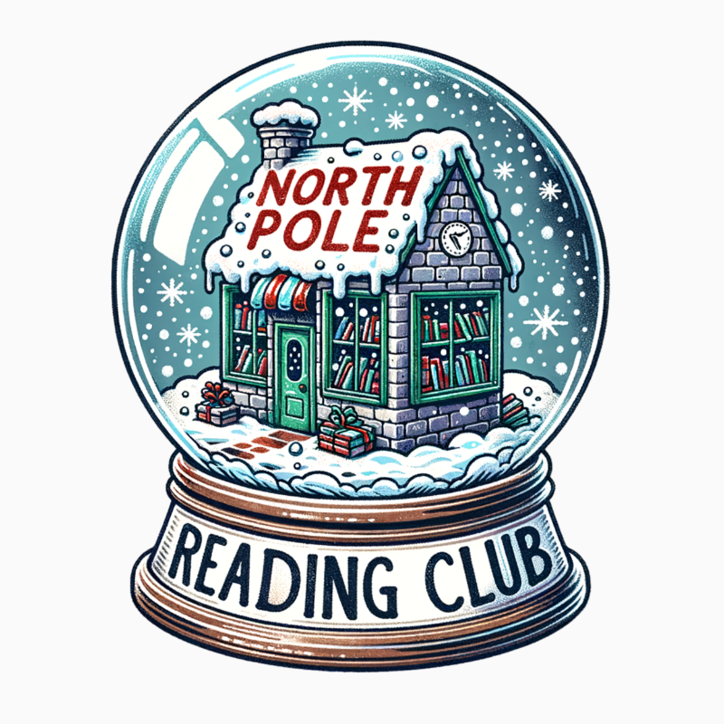 Reading Club Snow Globe PNG – North Pole Library Christmas Clipart | Cozy Winter Book Lover Artwork