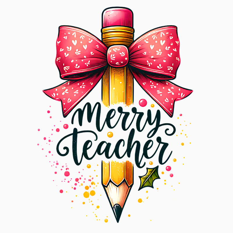 Merry Teacher – Festive Pencil PNG