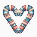 Patchwork Candy Cane Heart PNG – Quilted Christmas Clipart | Pastel Vintage Holiday Artwork