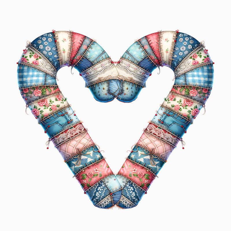 Patchwork Candy Cane Heart PNG – Quilted Christmas Clipart | Pastel Vintage Holiday Artwork