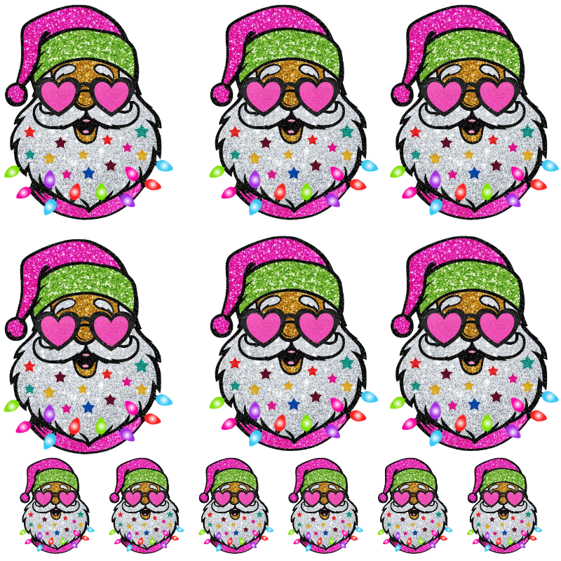 Pink Santa PNG – Cute Christmas Santa Face with Heart Glasses, Glitter Holiday Clipart, Festive Sublimation Design, Digital Download