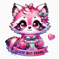 Cute But Feral PNG – Pink Raccoon Christmas Clipart | Whimsical Holiday Sublimation Design