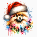 Christmas Dog PNG – Fluffy Santa Hat Pup Clipart | Colorful Lights Holiday Pet Sublimation Design
