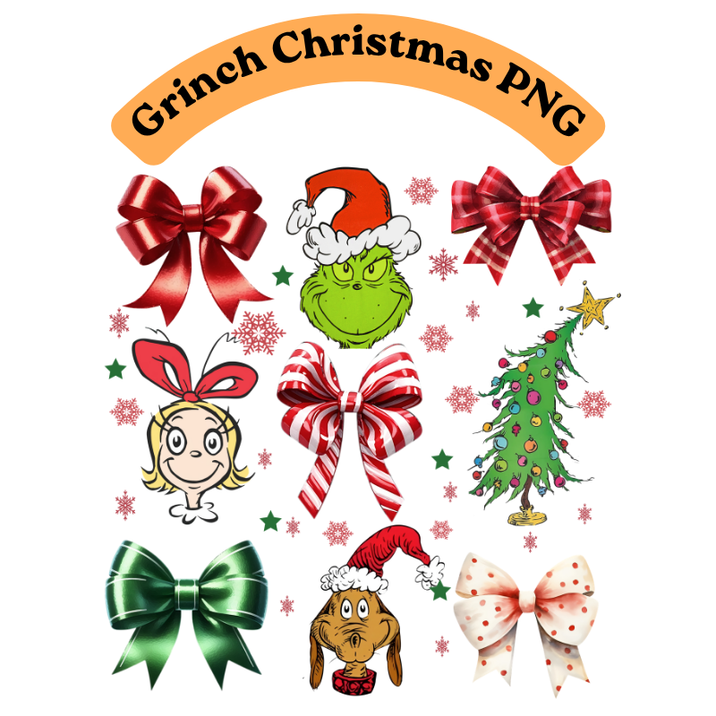 Grinch Christmas PNG, Cindy Lou Who Max Dog Sublimation, Holiday Collage PNG, Festive Bow Clipart, Christmas Printable Design, Digital Download