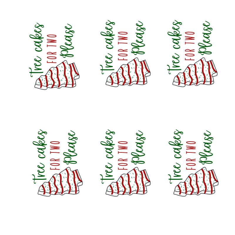Tree Cakes for Two Please PNG – Christmas Snack Clipart, Holiday Little Debbie Tree Cake Design, Festive Sublimation Graphic, Digital Download