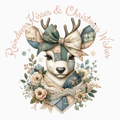 Reindeer Kisses & Christmas Wishes PNG – Patchwork Quilted Reindeer Clipart | Pastel Vintage Holiday Artwork