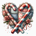 Patchwork Candy Cane Heart PNG – Quilted Christmas Clipart | Cozy Fabric Holiday Sublimation Design