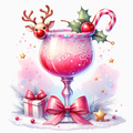 Pink Christmas Cocktail PNG – Festive Holiday Drink Clipart | Whimsical Reindeer Glass Sublimation Design
