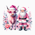 Pink Highland Cow & Santa PNG – Pastel Christmas Clipart | Cute Floral Holiday Artwork