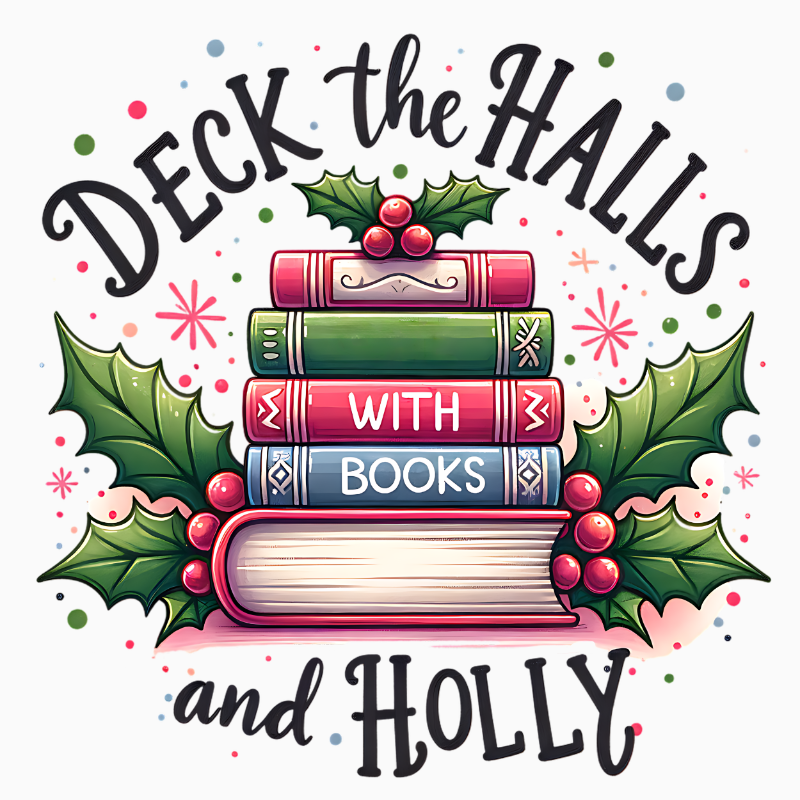 Deck the Halls with Books and Holly PNG – Festive Book Stack Clipart | Christmas Reading Sublimation Design