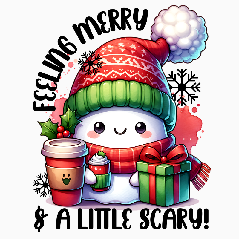 Feeling Merry & A Little Scary PNG – Cute Ghost Winter Coffee Clipart | Festive Spooky Holiday Sublimation Design