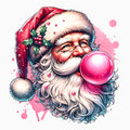 Bubblegum Santa PNG – Cute Pink Christmas Clipart | Modern Santa Blowing Bubble Artwork