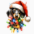 Christmas Dachshund Lights PNG – Festive Santa Hat Dog Clipart | Colorful Holiday Pet Sublimation Design