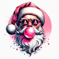 Pink Bubblegum Santa PNG – Cool Santa with Sunglasses Clipart | Modern Pop Art Christmas Design