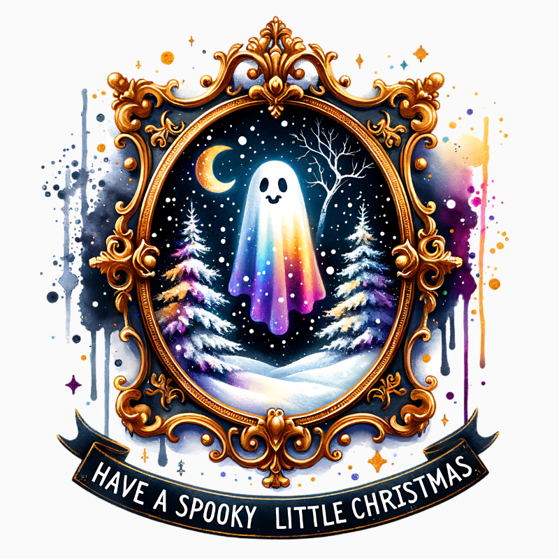 Spooky Little Christmas PNG – Ornate Frame Ghost Clipart | Vintage Winter Haunt Sublimation Design