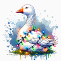 151Christmas Goose PNG – Holiday Lights Watercolor Clipart | Whimsical Winter Farmhouse Sublimation Design