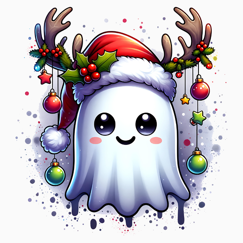Reindeer Ghost Christmas PNG – Cute Antler Ghost Clipart | Whimsical Holiday Sublimation Design