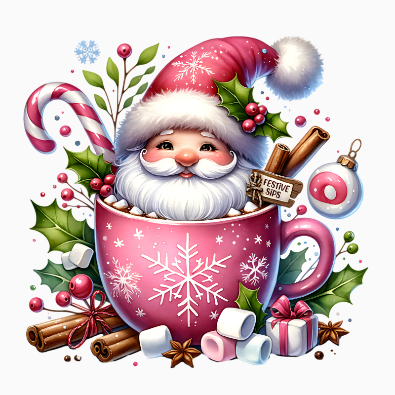 Santa Hot Cocoa Mug PNG – Cozy Christmas Drink Clipart | Festive Holiday Treat Sublimation Design
