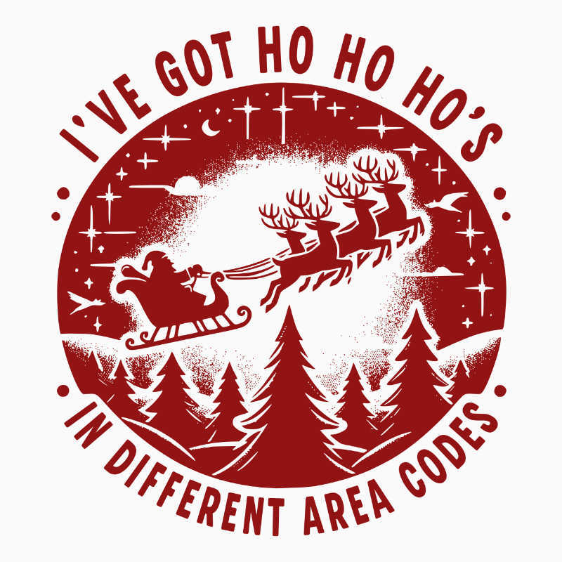 Ho Ho Ho’s in Different Area Codes PNG – Santa Sleigh Retro Badge Clipart | Funny Christmas Sublimation Design